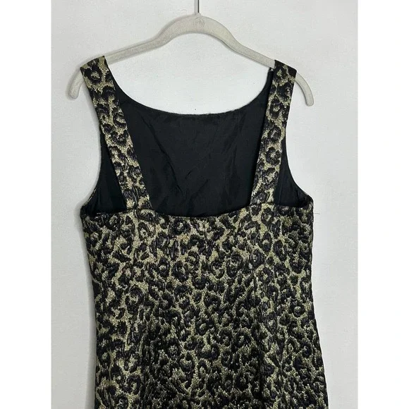 Michael Kors Italy Runway Gold Metallic Silk Wool Leopard Print Dress Sz 10 - Picture 6 of 7